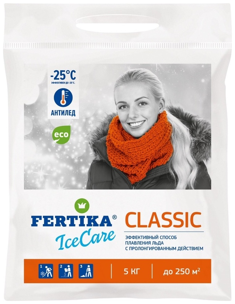 Противогололедное средство FERTIKA химический Реагент IceCare Classic(-25C), 5кг