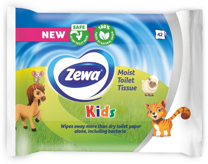 Zewa влажная туалетная бумага Kids 1-слойный 42 шт, первичная целлюлоза