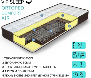 Матрас VIP SLEEP ORTOPED COMFORT AIR, 100x190x21 см