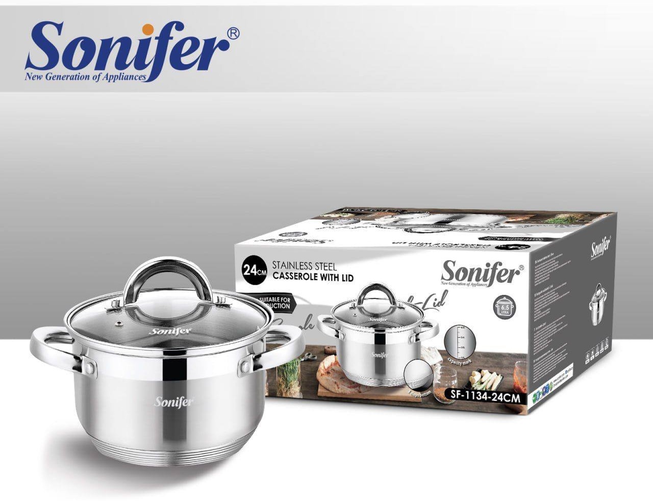Кастрюля 6.5 л, Sonifer SF-1134-24 нержавеющая сталь