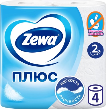Zewa туалетная бумага Plus 2-слойный 4 шт, вторичная целлюлоза