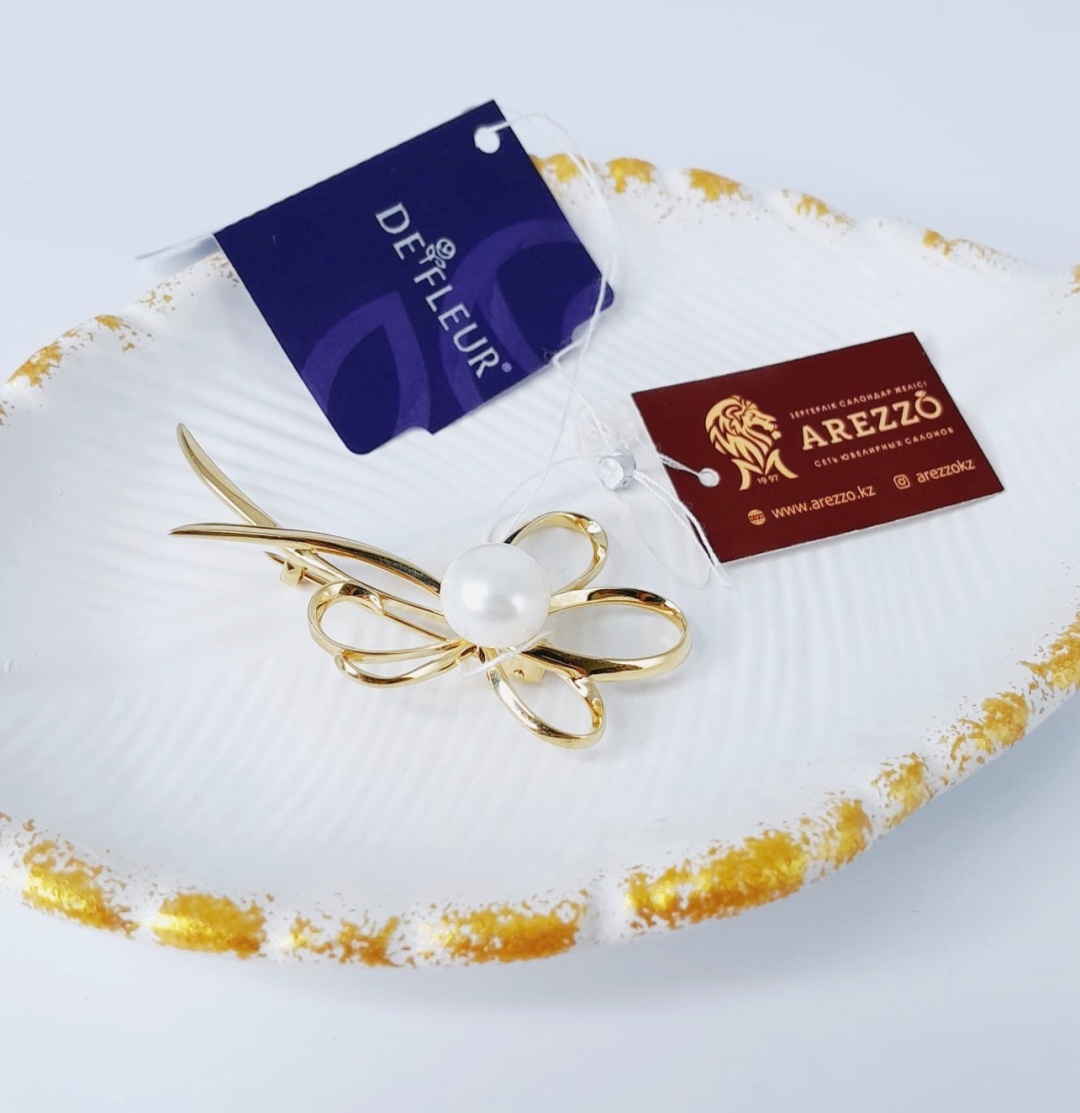 Брошь De Fleur DF696 вес 6.96 г золото, культивированный жемчуг