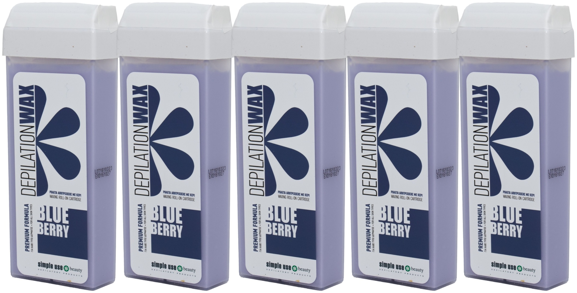 Воск Simple Use Beauty Воск для депиляции BLUEBERRY (черника), теплый, картридж, 100 мл 5 штук плотность плотная в картридже 500 мл