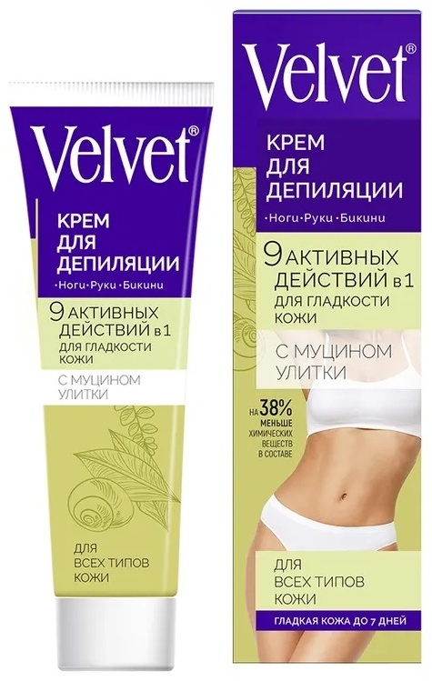 VELVET 9 в 1 увлажняющий с муцином улитки крем для депиляции 100 мл