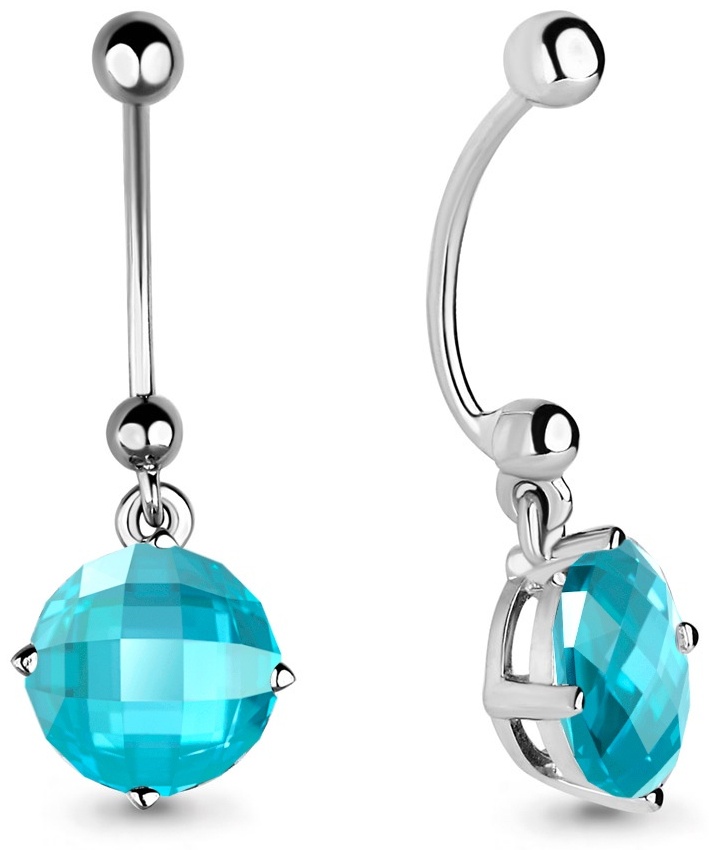 Банан AQUAMARINE для пупка вес 2.5 г серебро, фианит