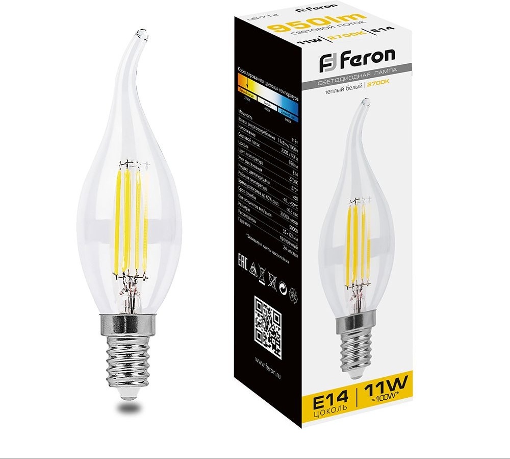Feron 11W Е14, светодиодная, теплый белый