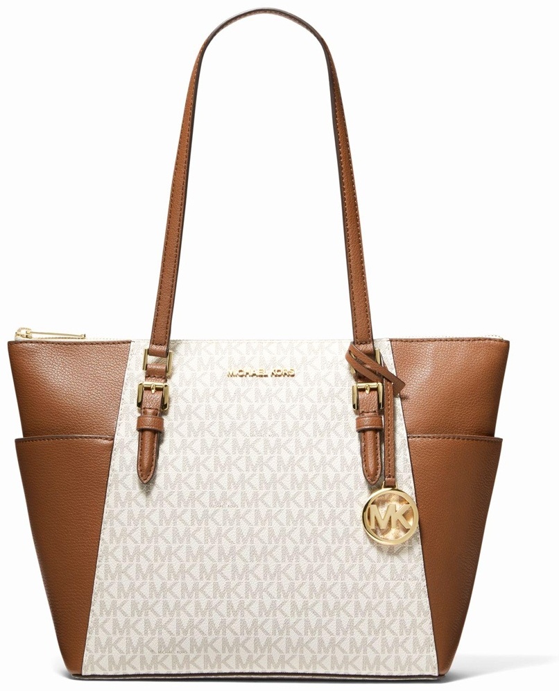 Сумка тоут Michael Kors натуральная кожа, канвас белый, коричневый