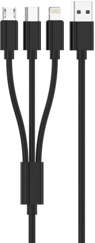 Кабель USB 3.0 (F), USB TypeC (M), micro-USB 3.0 (M), Lightning (M), 1 м, черный