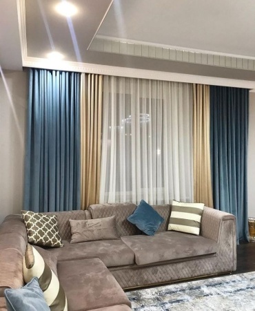 Комплект Viva Lux 600x280 см 2 шт, бархат, голубой, бежевый