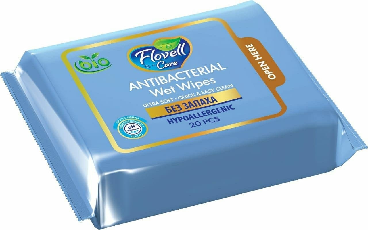 Влажные салфетки Flovell Care без запаха 20 шт синий