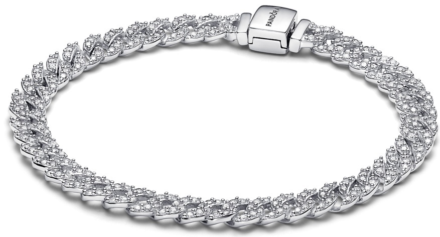PANDORA «Кубинское плетение с паве» 593008C01-18 длина 18 см, вес 13.1 г серебро, плетение кубинское