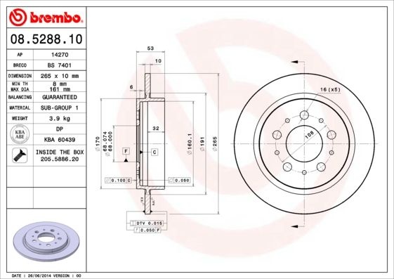 BREMBO Тормозной Диск 08528810