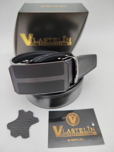 Ремень Vlastelin металл, натуральная кожа 135 см черный