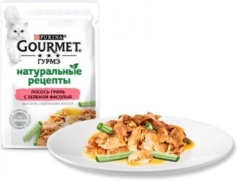 Gourmet Натуральные рецепты кусочки в соусе лосось, фасоль 75 г 1 шт