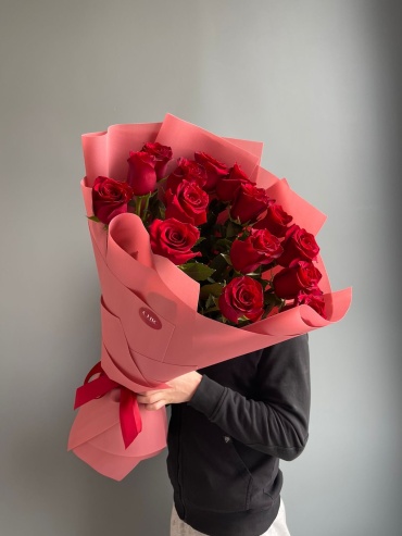 Chic flowers моно-букет с открыткой роза 15 шт 100 см