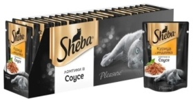 Sheba кусочки в соусе курица, индейка 75 г 24 шт