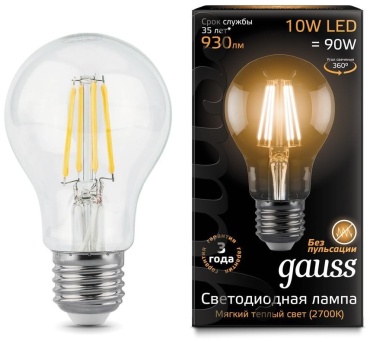 Gauss 10W E27, светодиодная, теплый белый
