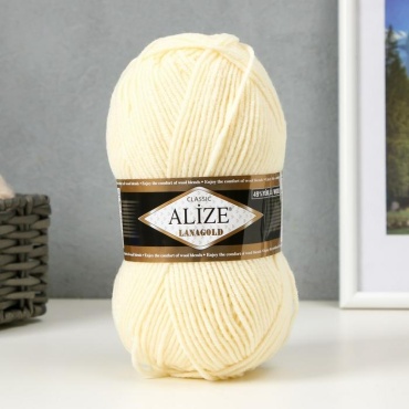 Моток Alize Пряжа "Lanagold" 51% акрил, 49% шерсть 240м/100гр (01 кремовый) 2930740,2930740 белый 240 м 100 г
