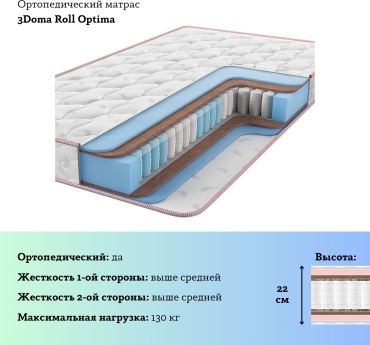 Матрас 3Doma Roll Optima, 180x200x22 см