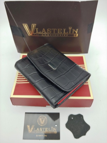 Кошелек Vlastelin металл, натуральная кожа черный, красный