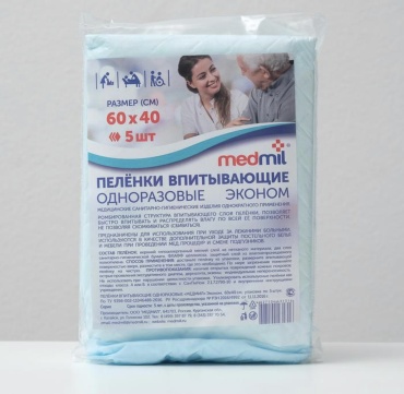 Medmill 1781759 пеленка одноразовая, 5 шт, 40x60 см, нетканое полотно, белый