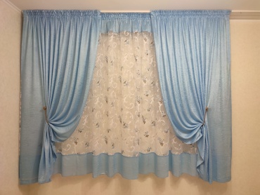 Комплект MarkizaTaraz 250x190 см 3 шт, полиэстер, органза, голубой, белый
