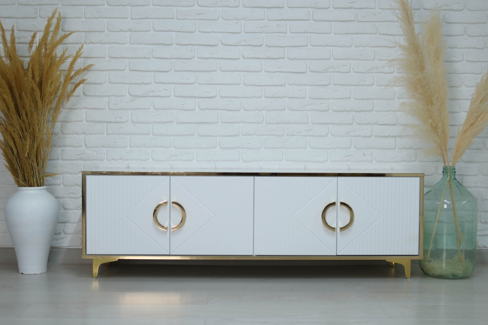 ТВ-тумба напольная Gold, 160x40x53 см, белый, золотистый