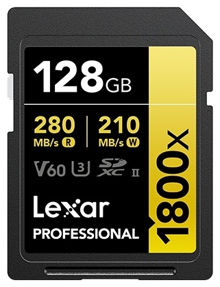 Карта памяти Lexar Secure Digital XC Professional 1800x SDXC UHS-II V60 LSD1800128G-RNNNC 128 Гб