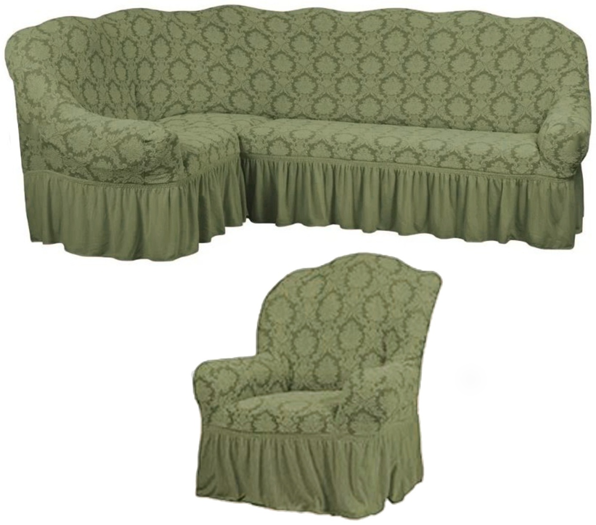 Купить LORI набор чехлов для дивана, для кресла L-060 зеленый в Алматы ...