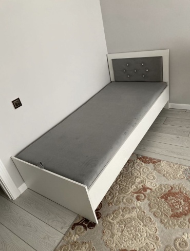 Кровать Томирис односпальная, 90x200 см, без подъёмного механизма, белый, серый