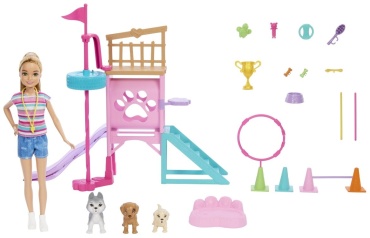 Кукла-модель Barbie Entertainment. Игровой набор Игровая площадка для собак 23 см