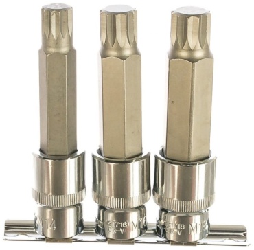Ombra 921703 Торцевые насадки 1/2"DR с вставками-битами SPLINE на держателе, M14-M18, 100 мм, 3 предмета