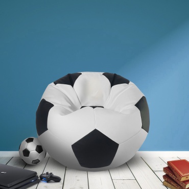 Кресло-мешок Paidamart Football мяч 100см + пуф, чехол искусственная кожа, ткань, черный, белый