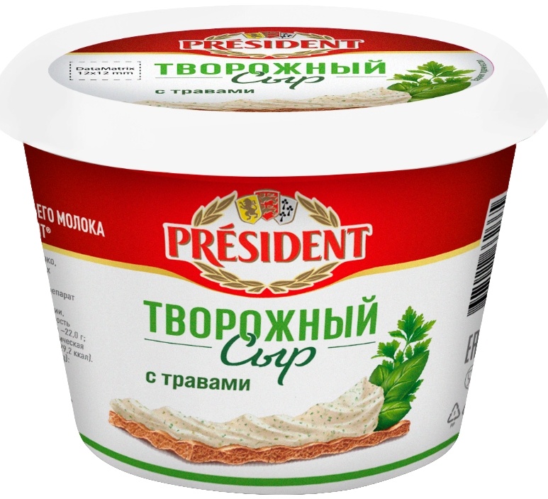 Купить Сыр PRESIDENT с травами творожный сливочный 54% 140 г в Алматы ...