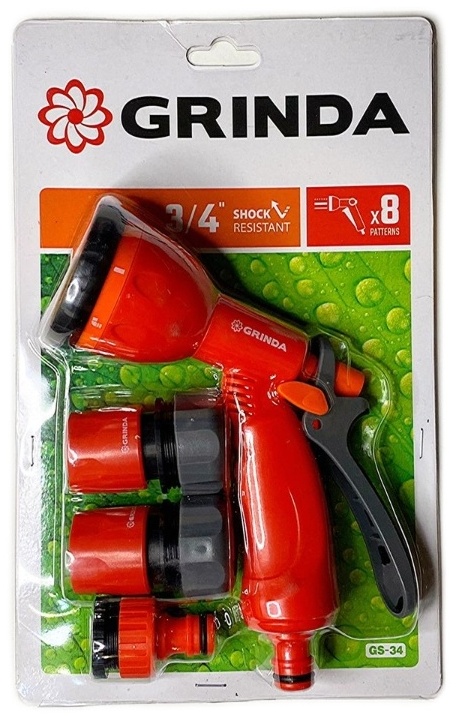Пистолет для полива GRINDA Grinda GS-34 D: 1/2 (13 мм), 3/4 (19 мм), режимов полива: 8, 4 шт