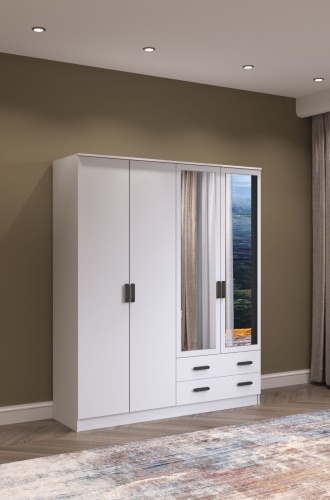 Распашной шкаф AsiaBrand Классик 4д, 180x220х53 см, белый