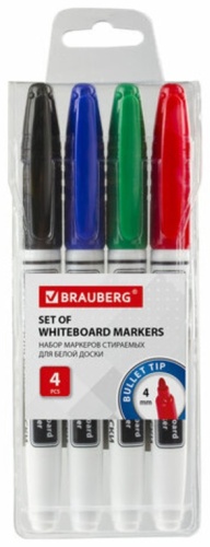 Маркер Brauberg 150850, 4 шт, 4 мм, Черный, Зеленый, Красный, Синий