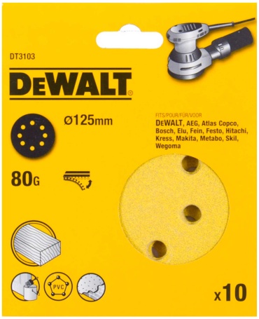 Шлифовальный круг DeWALT 125 мм, абразивный материал Р80 10 шт
