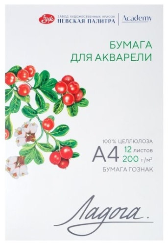 Папка для акварели ЗХК "Ладога", А4, 200 г/м2, 12 листов, среднее зерно