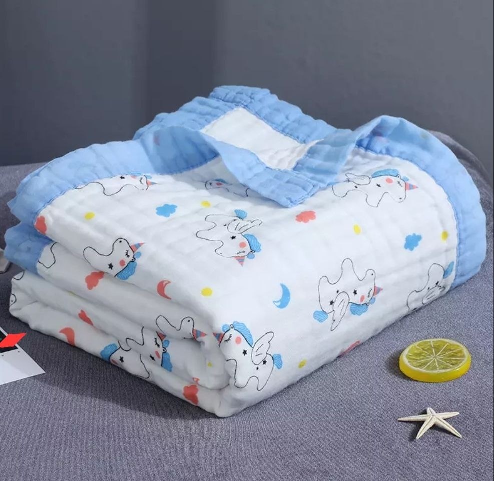Детский плед Siyubebe 110х110 см, муслин, голубой, белый