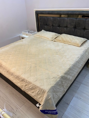Покрывало с наволочками AN Home 220х240 см, велюр, бежевый