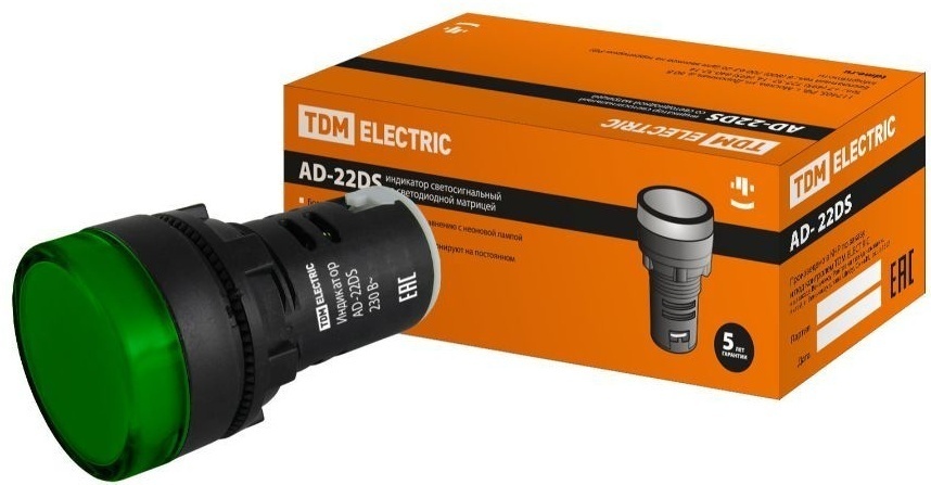 Сигнальная индикаторная лампа TDM ELECTRIC Лампа AD-22DS(LED)матрица d22мм зеленый 230В TDM 220(230) В зеленый