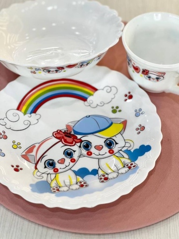 Сервиз на 1 персону Pars Opal Котята, предметов: 3, детский, стеклокерамика
