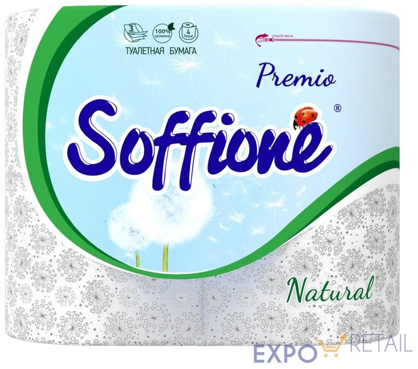 SOFFIONE туалетная бумага 3-слойный 4 шт, первичная целлюлоза