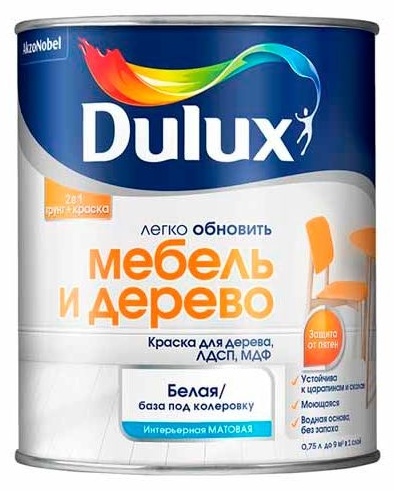 Краска Dulux водоэмульсионная мебель и дерево BW 0.75 л, белый
