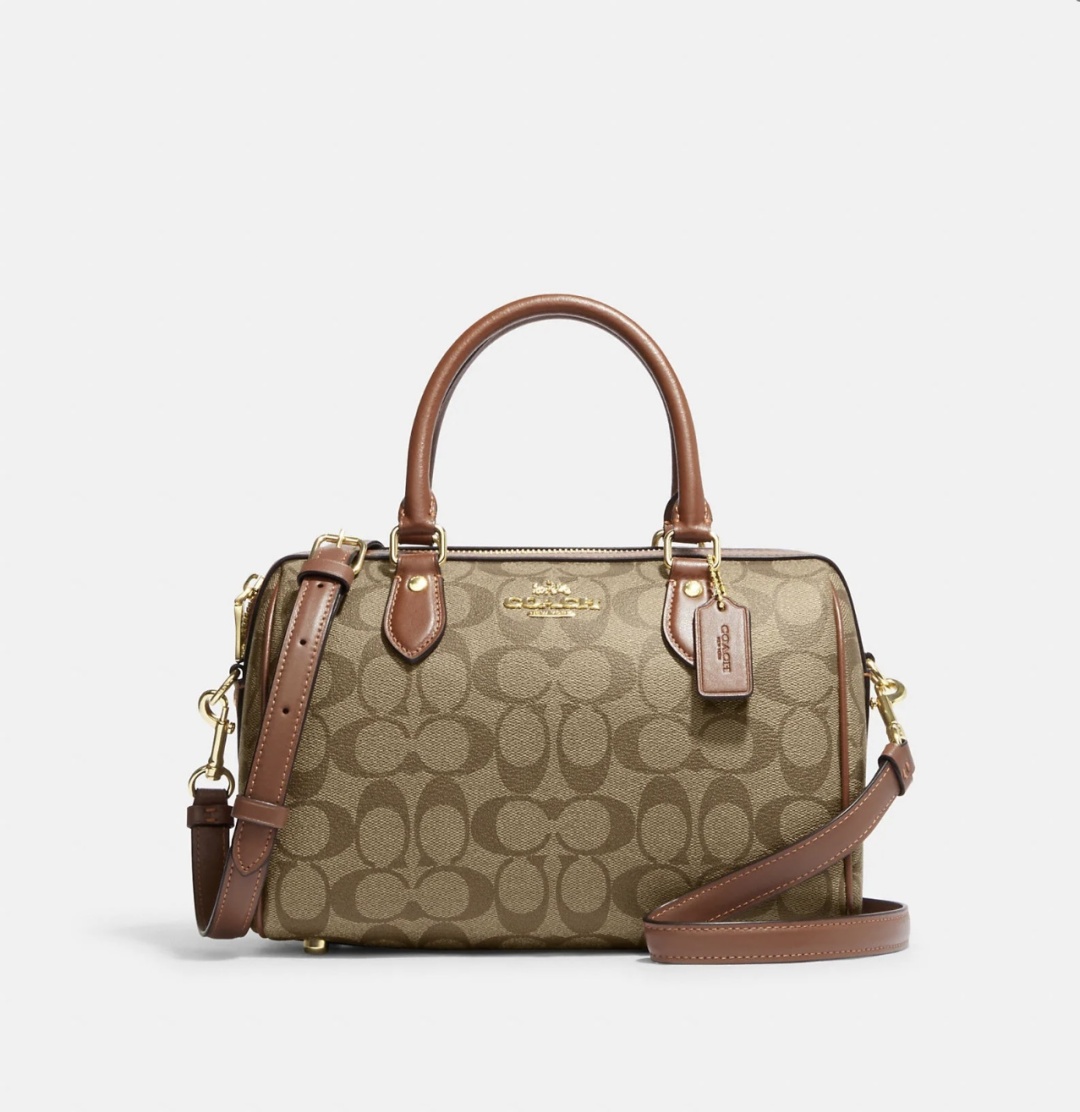 Сумка бочонок Coach натуральная кожа, канвас коричневый