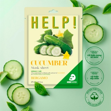 Маска для лица BERGAMO тканевая HELP Mask Sheet Cucumber 25 мл