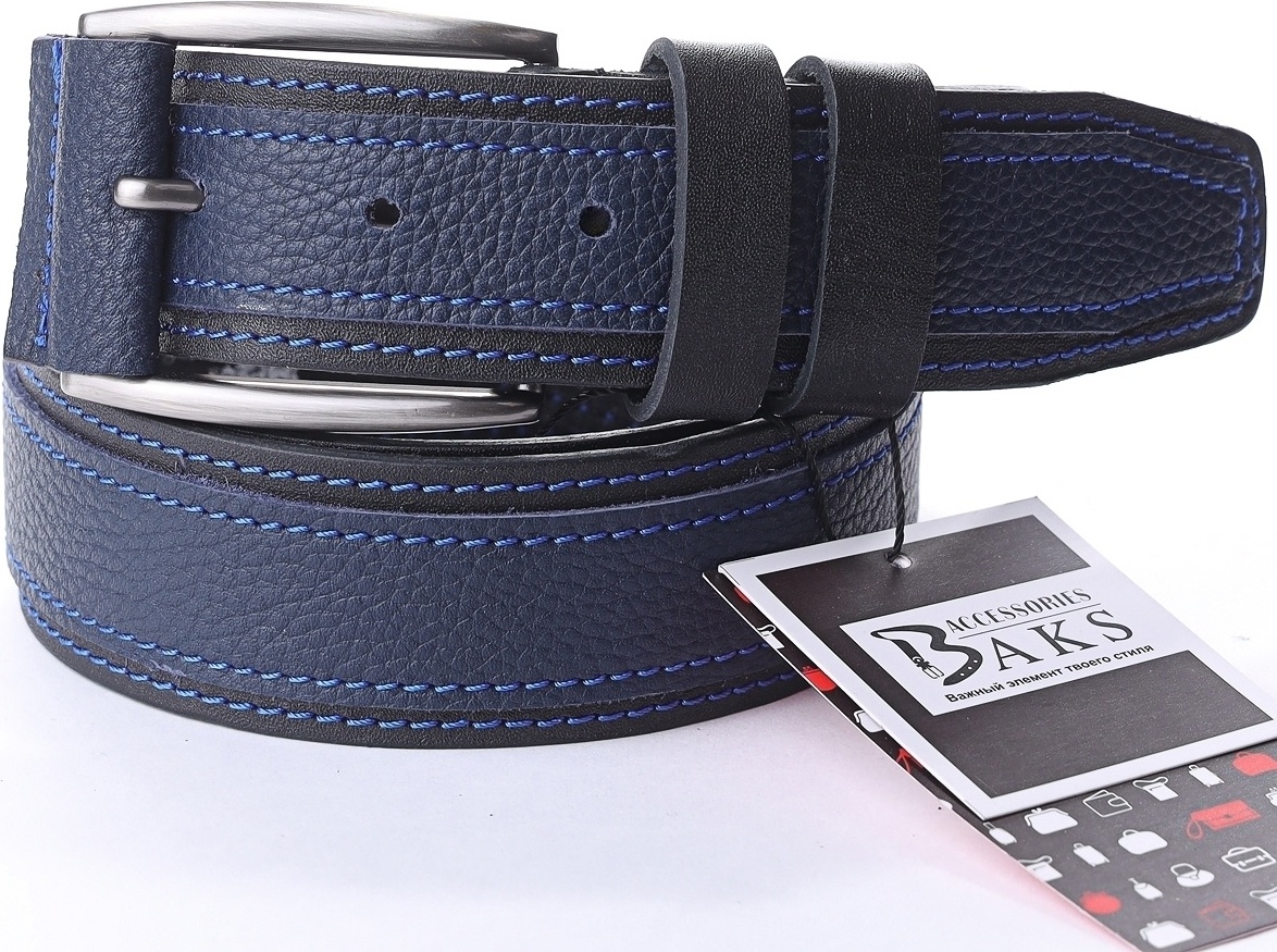 Ремень BAKS ACCESSORIES натуральная кожа 120 см черный, синий
