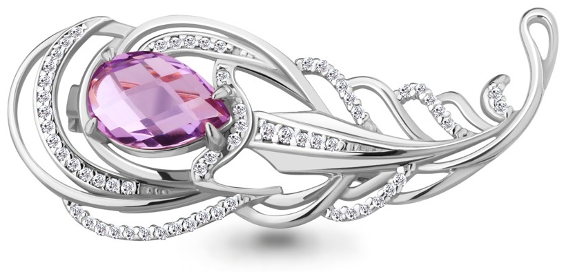 Брошь AQUAMARINE 7261304а вес 3.2 г серебро, фианит, аметист