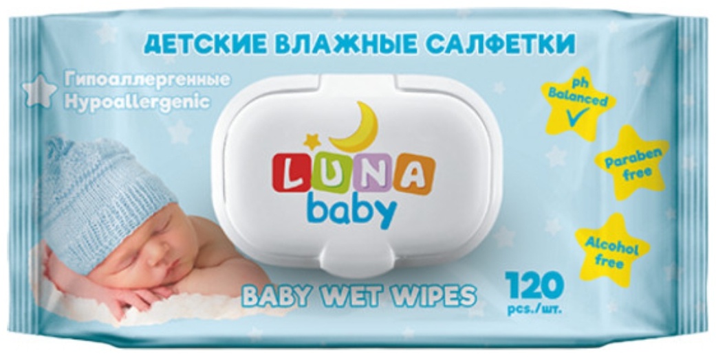 Детские влажные салфетки Luna Baby детские 120 шт